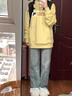 LPOX美式新款甜美長(cháng)袖帶帽衛衣女ins學(xué)生連帽寬松設計感慵懶風(fēng)外套 淺黃色薄款 2XL 136-155斤 曬單實(shí)拍圖