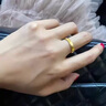 KUXA古法貓眼素圈波紋戒指女實(shí)心閉口波紋5D指環(huán)情侶對戒仿真黃金婚戒 貓眼石戒指美碼6 曬單實(shí)拍圖
