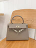 2025新款H家高級感愛(ài)馬家真皮凱莉包二代mini斜挎手提女士包包女 大象灰 25cm 曬單實(shí)拍圖