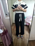 FSHE時(shí)尚秋季套裝女新款韓版寬松學(xué)院風(fēng)條紋Polo領(lǐng)上衣+闊腿褲兩件套 條紋polo上衣+黑綁帶褲【一套裝 L 【合適105-125斤】 曬單實(shí)拍圖