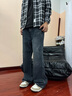 錯搭牛仔褲男士秋冬季加厚2025新款直筒寬松闊腿休閑加絨褲子男款男褲 復古藍 常規 XL 曬單實(shí)拍圖