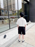 艾卡諾 I.KARNOW男童西裝套裝兒童學院風禮服男孩生日襯衫小學生大童演出服裝夏秋 3697白襯衫+3233黑短褲+6100領帶 120 曬單實拍圖