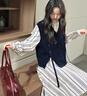 闊色（kuose）背心馬甲條紋襯衫連衣裙兩件套裝女2025春季新款法式短裙子秋 條紋連衣裙1004 L 曬單實(shí)拍圖