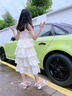 女童裙子夏季2025新款大童連衣裙小女孩吊帶裙夏天兒童夏裝蛋糕裙 杏色 150 曬單實(shí)拍圖