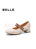百麗（Belle）七夕禮物扣帶時(shí)裝瑪麗珍鞋女25春季新真皮優(yōu)雅鞋3O607AQ5 米色 35 (225mm) 曬單實(shí)拍圖