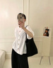 芭芙達妮2025新款法式感白色短袖襯衫女裝夏季薄款寬松顯瘦泡泡袖上衣襯衣 【白色】 45 55kg/M 曬單實(shí)拍圖