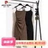 皮爾卡丹不規(guī)則開叉吊帶裙子女夏季收腰顯瘦遮肚內(nèi)搭打底連衣裙潮 黑色 XL 建議115-135斤 曬單實拍圖