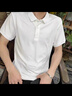 軒森圖（XUANSENTU） 微胖男生冰絲條紋v領T恤男夏季感短袖ins潮牌翻領半袖體恤上衣服 W7008黑色 薄款 XL (175) (140-160斤） 曬單實拍圖