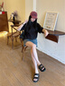 ASH男女同款2025春夏新款女鞋TWIST真皮半拖鞋女露趾平底拖鞋女 黑色（男女同款） 38 曬單實(shí)拍圖