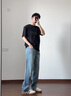 森馬（Semir）森柔|牛仔褲男夏季寬松直筒褲復古水洗薄款純棉長(cháng)褲103325124102A 曬單實(shí)拍圖