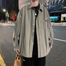 NEW OR MODE美式高街條紋長(cháng)袖襯衫男夏季潮牌痞帥高街襯衣oversize休閑外套男 灰色 XL 曬單實(shí)拍圖