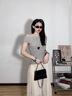 艾美琦美（AIMEIQIMEI）新款連衣裙子女裝套裝溫柔風(fēng)夏季穿搭2025一字肩上衣女兩件套夏天 咖色上衣+半身裙一套 S 曬單實(shí)拍圖