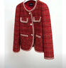 Olrain歐芮兒法式紅色小香風(fēng)短外套女氣質(zhì)金絲撞邊圓領(lǐng)上衣 酒紅色 L 曬單實(shí)拍圖