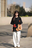 古由卡（GUUKA）xAGAHO情侶短袖男士t恤潮流重磅夏季新款印花半袖衣服寬松百搭配 白色 F7978 M 曬單實(shí)拍圖