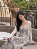 棉致法式藍(lán)色碎花吊帶連衣裙女收腰長裙春夏2025新款開衫配裙子兩件套 吊帶裙+開衫 【套裝】 XL 建議125-140斤 曬單實(shí)拍圖