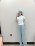 真維斯（JEANSWEST）奶芙山本褲女夏季薄款長(zhǎng)褲2025新款高腰垂感休閑直筒肌理感闊腿褲 天藍(lán) 純色 S 曬單實(shí)拍圖