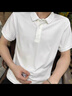 軒森圖（XUANSENTU） 微胖男生冰絲條紋v領T恤男夏季感短袖ins潮牌翻領半袖體恤上衣服 W7008黑色 薄款 XL (175) (140-160斤） 曬單實拍圖