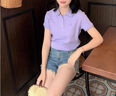 NAOTIEA納奧蒂爾小帆船短袖T恤上衣女2025夏季新款休閑寬松顯瘦POLO襯衫 香芋紫 4XL （建議140-150斤） 曬單實(shí)拍圖