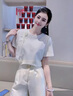 拉夏貝爾（La Chapelle）新中式國風短袖T恤女裝2025年夏季新款氣質簡約小個子女士上衣服 杏色 L 曬單實拍圖