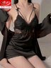 浪莎（LangSha）性感睡衣女款蕾絲吊帶2025夏款家居睡裙冰絲房事高級感禁欲系睡袍 黑色 兩件套 L 165L 曬單實(shí)拍圖