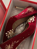惠奴比紅色婚鞋女秀禾服兩穿細高跟新娘鞋2023年夏秋中式禮服婚鞋PU細跟 酒紅細跟 8cm 36 曬單實(shí)拍圖