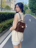 茯見(jiàn)雙肩包女迷你2025春夏季新款小香風(fēng)復古學(xué)生書(shū)包上班通勤百搭背包 劍橋包【咖啡色-帶掛件】 曬單實(shí)拍圖