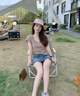 憶思減正肩小飛袖v領(lǐng)短袖t恤女2025夏季新款大領(lǐng)口寬松顯瘦半袖體恤上衣 淺卡其 L 建議90-120斤 曬單實(shí)拍圖
