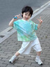 小豬班納兒童短袖T恤純棉2025新款女童洋氣扎染半袖夏季男童夏裝運動上衣 【純棉】藍(lán)綠/X線條機(jī)甲 130 （體重46-56） 曬單實拍圖