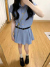 貞喜氣學(xué)院風(fēng)條紋連衣裙 2025夏季小個(gè)子百褶裙襯衫裙收腰顯瘦裙子 藍(lán)條紋（配腰帶） M （建議95-105斤） 曬單實(shí)拍圖