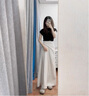 蔓爾依連衣裙女夏季氣質(zhì)小個(gè)子穿搭2025新款時(shí)尚女裝套裝法式減齡長(zhǎng)裙子 上衣+半身裙 M 曬單實(shí)拍圖