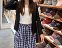 漫蔻依復(fù)古藍(lán)色格子休閑女2025年秋季早秋新款高腰寬松慵懶風(fēng)垂感 藍(lán)色【紐扣款】 M 【建議90-105斤】 曬單實(shí)拍圖