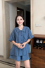 熱妒睡衣女夏季睡衣套裝純棉紗布嬰兒棉涼感薄款藍色短袖套裝家居服 53270（帶胸墊防凸點(diǎn)） XL 曬單實(shí)拍圖
