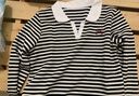 初申春秋長(cháng)袖T恤女刺繡休閑百搭撞色條紋小V領(lǐng)POLO衫上衣S143T2011 曬單實(shí)拍圖