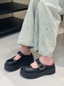 依思 Q（exull）包頭拖鞋女2025春夏新款軟底舒適瑪麗珍單鞋女厚底一腳蹬小皮鞋女 黑色-厚底5cm 37 曬單實拍圖