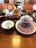 鳳陶凰（FENG TAO  HUANG）景德鎮古泥釉里紅海水龍蓋碗茶杯子家用功夫三才泡茶碗茶具套裝 高白泥【釉里紅海水龍套】簡(jiǎn)裝 4件 曬單實(shí)拍圖