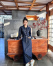 BASIC HOUSE/百家好復(fù)古通勤風(fēng)牛仔連衣裙女2025春收腰顯瘦襯衫裙 牛仔藍(lán) 含腰帶 M 曬單實拍圖
