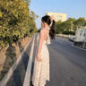 沐霓 吊帶連衣裙 女2025夏季新款法式碎花氣質(zhì)海邊度假沙灘裙掛脖長(cháng)裙 碎花連衣長(cháng)裙 S 曬單實(shí)拍圖