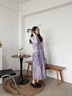 顏域無(wú)袖百褶連衣裙女2025早春新款直筒寬松背心裙圓領(lǐng)中長(cháng)款裙子 紫花 M 曬單實(shí)拍圖