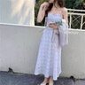 舒芳蝶（shufangdie）吊帶連衣裙女裝2025夏季新款高級感氣質(zhì)外搭開(kāi)衫雪紡兩件套裝裙子 紫色碎花裙+紫色開(kāi)衫套裝 M 曬單實(shí)拍圖