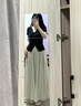 PMOG黑色裙褲女夏季薄款高腰寬松冰絲垂闊腿褲百褶a字小個子半身裙 奶杏色 L  (100-115斤) 曬單實拍圖