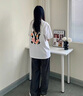 AJND官方潮牌短袖t袖套裝男女款夏季純棉重磅上衣冰絲休閑褲兩件套裝 白色短袖+抹茶色長褲（NE114） L （建議130-150斤） 曬單實拍圖