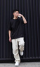 WASSUP HERMU短袖男女夏季滿天星半袖寬松休閑百搭圓領(lǐng)T恤休閑運(yùn)動(dòng)學(xué)生上衣服 黑色 XL（推薦140-160斤） 曬單實(shí)拍圖