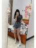 凡小如牛仔短褲女夏季2025年新款休閑辣妹破洞褲寬松高腰顯瘦小個(gè)子熱褲 復(fù)古藍(lán) XL 【建議108-120斤】 曬單實(shí)拍圖