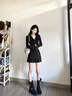 FSHE黑色褶皺長(cháng)袖襯衫連衣裙子女春秋冬2025新款辣妹修身收腰a字短裙 黑色 L 曬單實(shí)拍圖