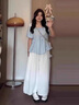 雅黛絲薇連衣裙女裝夏季2025新款套裝女韓系多巴胺減齡顯瘦半身裙子兩件套 藍(lán)色上衣+白色褲裙 S 曬單實(shí)拍圖