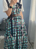 闊色（kuose）彩色無袖V領(lǐng)格子背帶連衣裙女裝2025春夏季新款蕾絲花邊裙子 彩色 S 曬單實拍圖