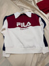 FILA 斐樂(lè )官方女子套頭衛衣冬季新品休閑寬松拼色針織衫長(cháng)袖上衣 鮮乳白-IV S 曬單實(shí)拍圖