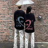 MDlila情侶裝夏季短袖t恤2025新款?lèi)?ài)心字母寬松半袖diy文化衫工作服定制 愛(ài)心前后圖 男黑+女黑《2件裝》 XL 男+女M 曬單實(shí)拍圖