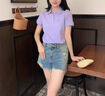 NAOTIEA納奧蒂爾小帆船短袖T恤上衣女2025夏季新款休閑寬松顯瘦POLO襯衫 香芋紫 4XL （建議140-150斤） 曬單實(shí)拍圖