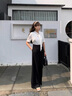 愛特愛（EITIE）時(shí)尚優(yōu)雅飄帶不對(duì)稱高腰闊腿撞色連體褲2025夏新款連衣褲B2512602 固黑色22 M (160) 曬單實(shí)拍圖